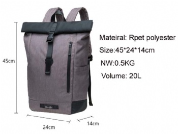 Preppy style rPET rolltop school laptop backpack bag rucksack for students