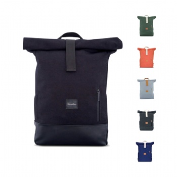 Minimalism black cotton canvas top rollup ruck sack back pack bag