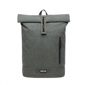 Simple leisure brown canvas top rollup backpack cotton rucksack