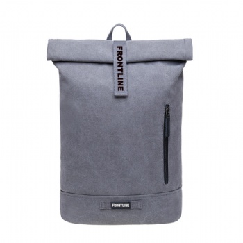 Simple leisure brown canvas top rollup backpack cotton rucksack