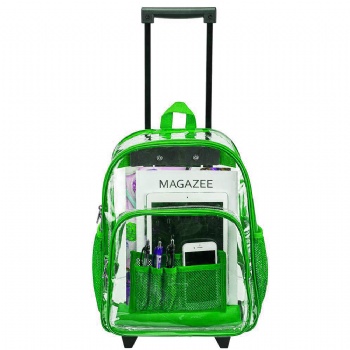 Factory direct see throught PVC wheeled backpack trolley bags rolling rucksacks on wheels for school