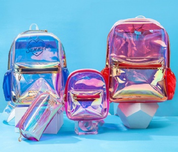 Nice see-throught holographic laser PVC backpack bags female transparent hologram bagpack