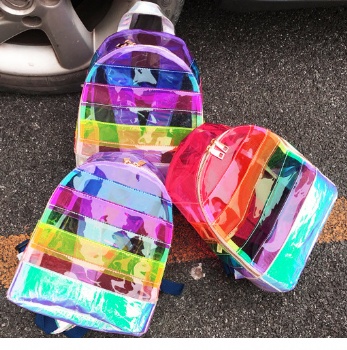 Stylish Women-Rainbow Hologram PVC Backpack Girls clear daypack