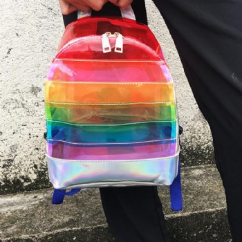 Stylish Women-Rainbow Hologram PVC Backpack Girls clear daypack