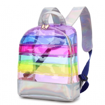 Stunning Rainbow Hologram PVC Backpack Girls clear daypack rucksack