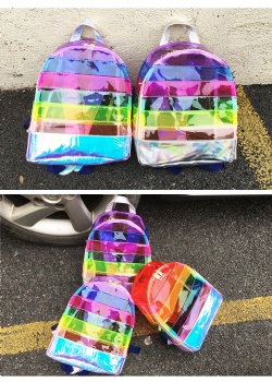 Stunning Rainbow Hologram PVC Backpack Girls clear daypack rucksack