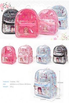 Lovely enamel clear printed PVC preschool backpack bag,small clear school bag for girls