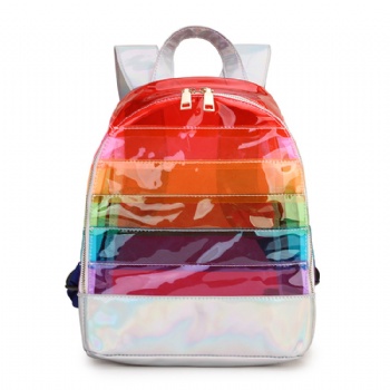 Stylish Women-Rainbow Hologram PVC Backpack Girls clear daypack