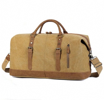 Oversized Travel Duffel Bag Canvas Leather Trim Overnight Bag Sport Duffel Shoulder Handbag Large Unisex Weekend Bag