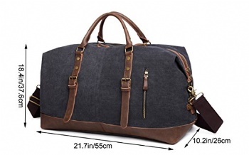 High quality classic military style black heavyduty cotton canvas/PU Leather duffel bag shoulder bag