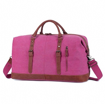 New fashion casual style women's leather pink canvas weekender bag, traveling bag, sports gym bag, and carry-on bag