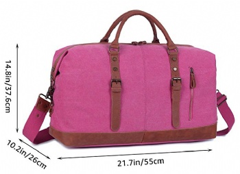 New fashion casual style women's leather pink canvas weekender bag, traveling bag, sports gym bag, and carry-on bag