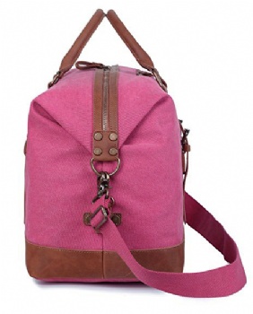 New fashion casual style women's leather pink canvas weekender bag, traveling bag, sports gym bag, and carry-on bag