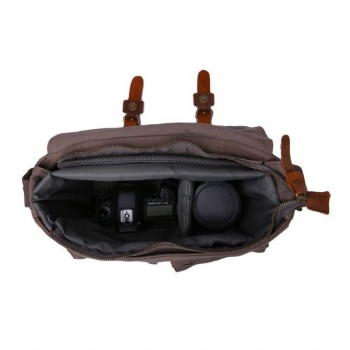 Versatile Vintage Canvas Leather Shoulder Bag Messenger Bag with DSLR SLR Camera Insert Case