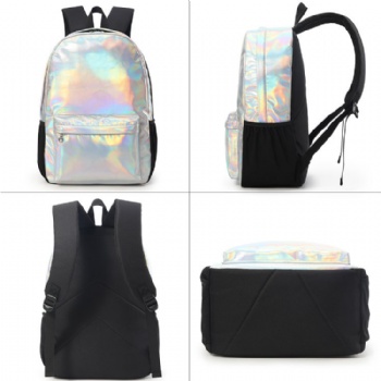 Trendy silver holographic leather school backpack bag