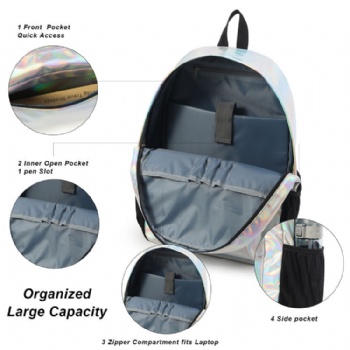 Trendy silver holographic leather school backpack bag