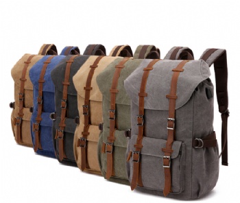 Preppy style gray canvas rucksack bag trekking backpack for college students