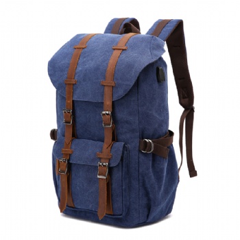 Waxed water-repellent leisure canvas laptop backpack bag USB