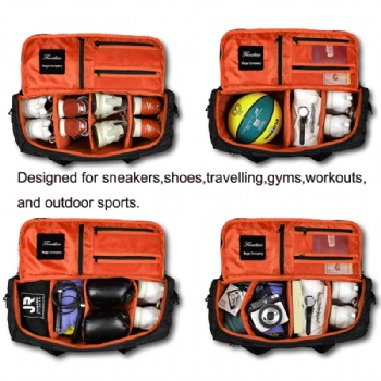 Functional sports gym duffle bag with wall dividers inside
