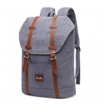 Preppy style washed gray canvas laptop rucksack backpack 15.6“