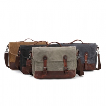 Factory Supply Classical Waxed Canvas Leather Laptop Briefcase Crazy horse messenger bag