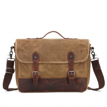 Factory Supply Classical Waxed Canvas Leather Laptop Briefcase Crazy horse messenger bag