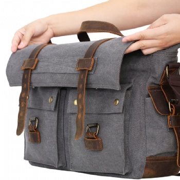 Retro Style Heavy-duty Canvas Leather Messenger Bag Brief Case for mens