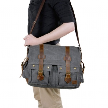 Retro Style Heavy-duty Canvas Leather Messenger Bag Brief Case for mens