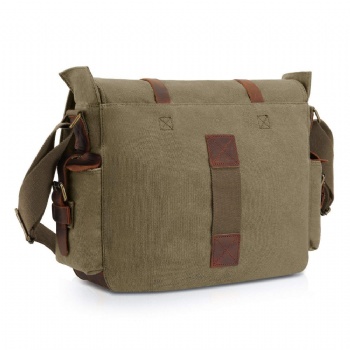 Retro Olive Drab Canvas Leather Messenger Bag Mens Brief Case Shoulder Bag