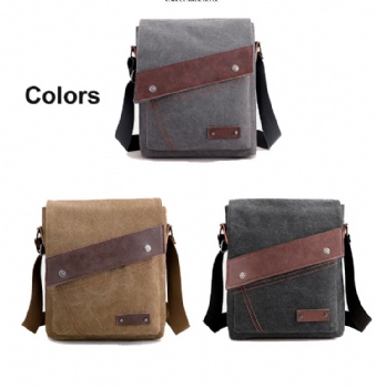 Classic vertical canvas messenger bag for men