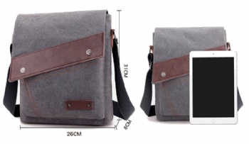 Classic vertical canvas messenger bag for men