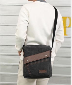 Black thick canvas vertical shoulder bag men's leisure sling bag