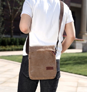 Retro style men's small vertical messenger bag coffee brown color