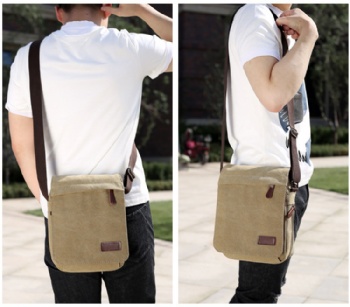 Preppy style small khaki canvas messenger bag shoulder bags for college students