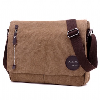 Retro coffee brown canvas messenger bag classic for men