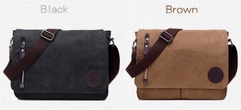 Retro coffee brown canvas messenger bag classic for men