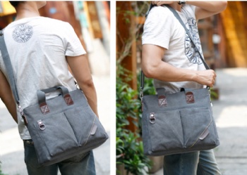 Durable black canvas brief case laptop shoulder sling bag