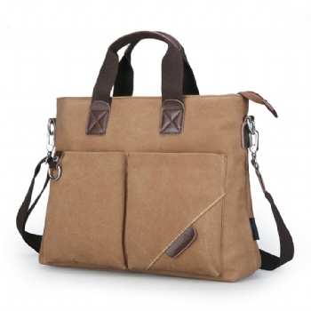 Coffee brown canvas office bag vertical shoulder bag street bag