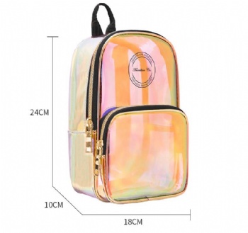 Small Groovy Irridescent TPU Backpack Girls Dazzling Neon PVC Daypack Rucksack