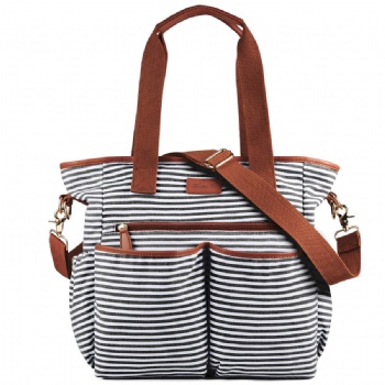 Best Quality Black White Striped Mommy Handbags Stylish Baby Nappy Shoulder Tote Bags