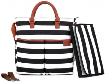 Large Black White Striped Mommy Tote Diaper bag Stylish Baby Bag Nappy Shoulder Hand Bags