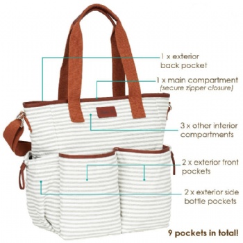 Chic Grey White Striped Mother Hand bags,Mom Baby Tote Bags