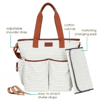 Chic Grey White Striped Mother Hand bags,Mom Baby Tote Bags