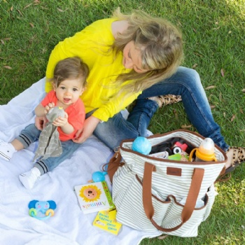 Chic Grey White Striped Mother Hand bags,Mom Baby Tote Bags