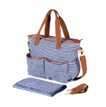 Fashionable Designer Blue White Striped Canvas Diaper Bag Mummy Maternity Tote Shoulder Bag