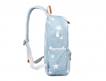 Classic denim school backpack girls daypack with USB charging port