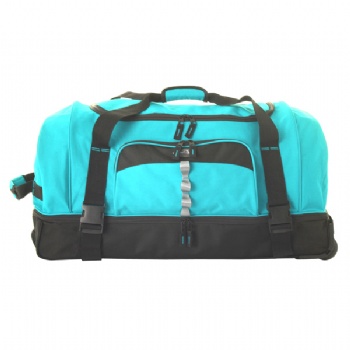 Large travelling luggage dufflebag on wheels with double deckers