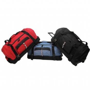 Large travelling luggage dufflebag on wheels with double deckers