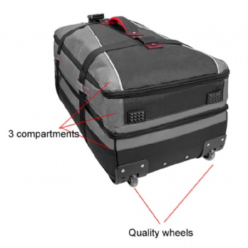 Exlarge 32 inch travel luggage bag wheeled dufflebag with 3 compartments