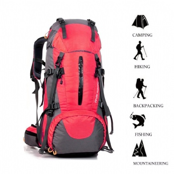 60L backpacking bag camping trekking fishing mountaineering daypack backpack with waterproof rain cover